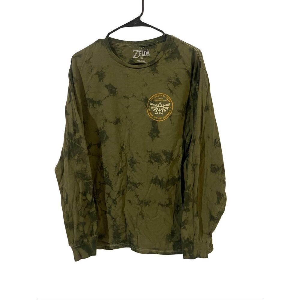 The Legend Of Zelda Mens Green Tie-Dye Long Sleeve Hyrule Graphic T-Shirt XL